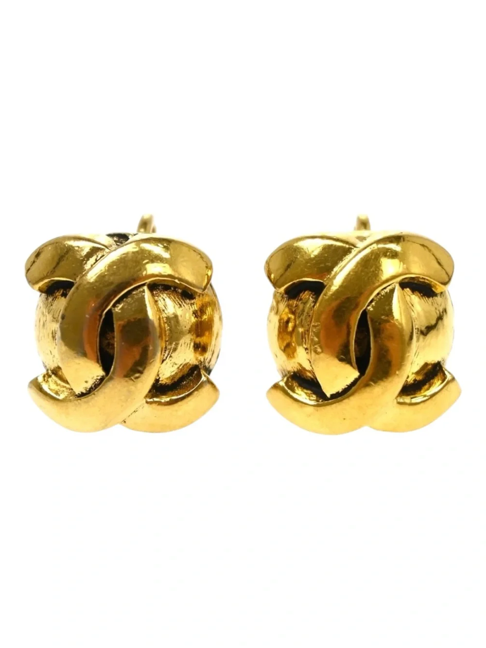 Authentic Vintage CHANEL Gold Plated CC Logo Clip-On Earrings – Made in France